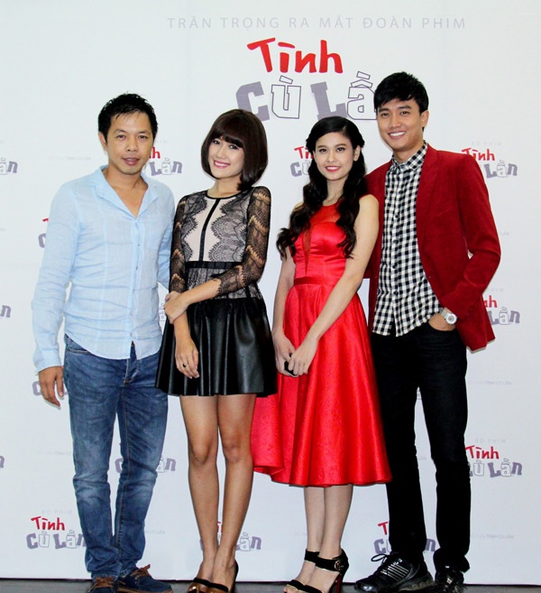 4 diễn viên chính Thái Hòa, Kim Ngọc, Trương Quỳnh Anh và Quốc Trường trong buổi ra mắt đoàn phim.