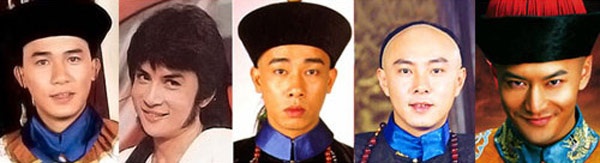 5 phiên bản Vi Tiểu Bảo (từ trái sang): Lương Triều Vỹ, Lý Tiểu Phi, Trần Tiểu Xuân, Trương Vệ Kiện và Huỳnh Hiểu Minh.