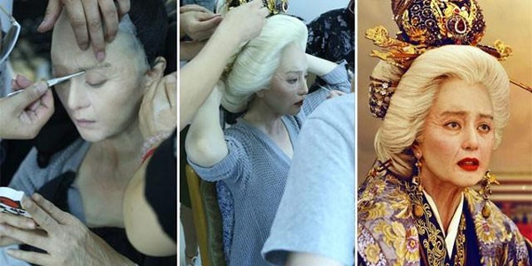 Để tạo ra hình ảnh một Võ Tắc Thiên 82 tuổi, Phạm Băng Băng đã mất 7 tiếng cho các chuyên gia trang điểm hóa trang.