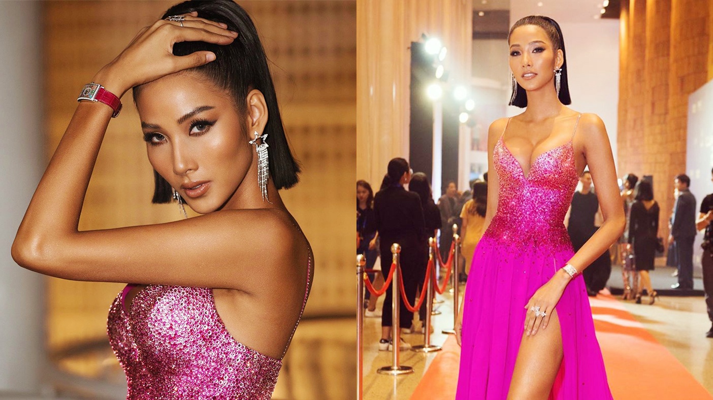 Hoang Thuy dien vay sexy, sai buoc theo phong cach bamboo walk hinh anh