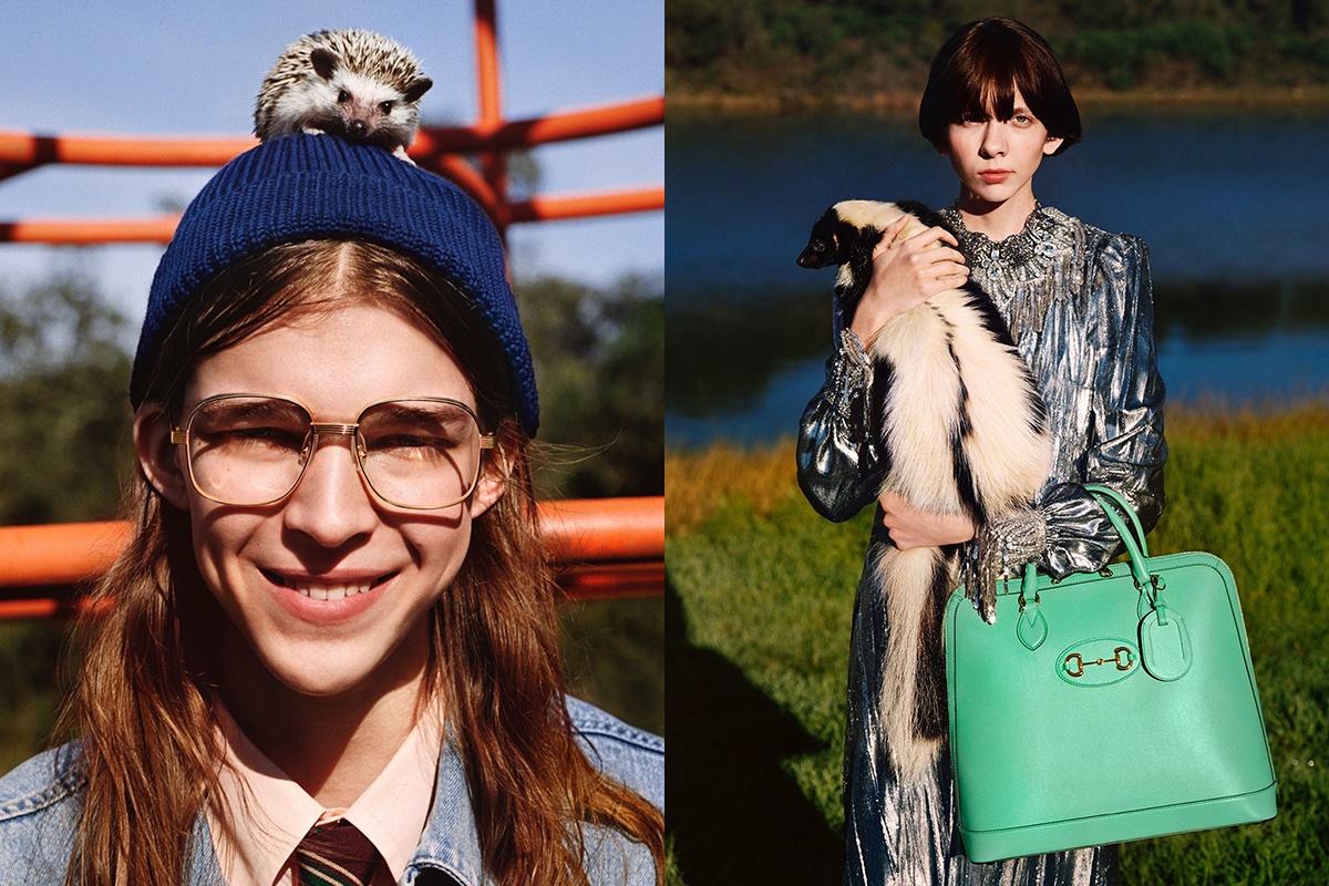 Nguoi mau Gucci doi nhim tren dau, om chon hoi quang cao quan ao hinh anh