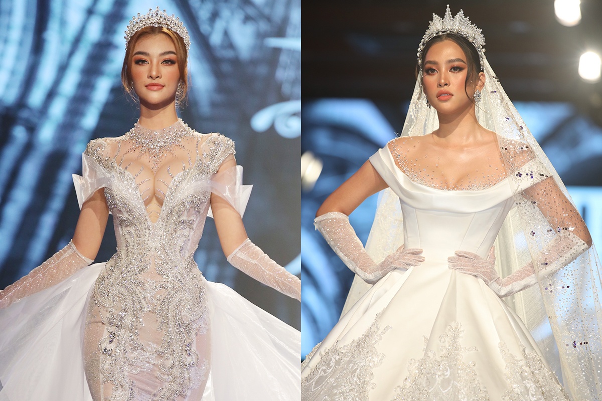 Kieu Loan, Tieu Vy dien vay cuoi xe nguc sau tren san dien hinh anh