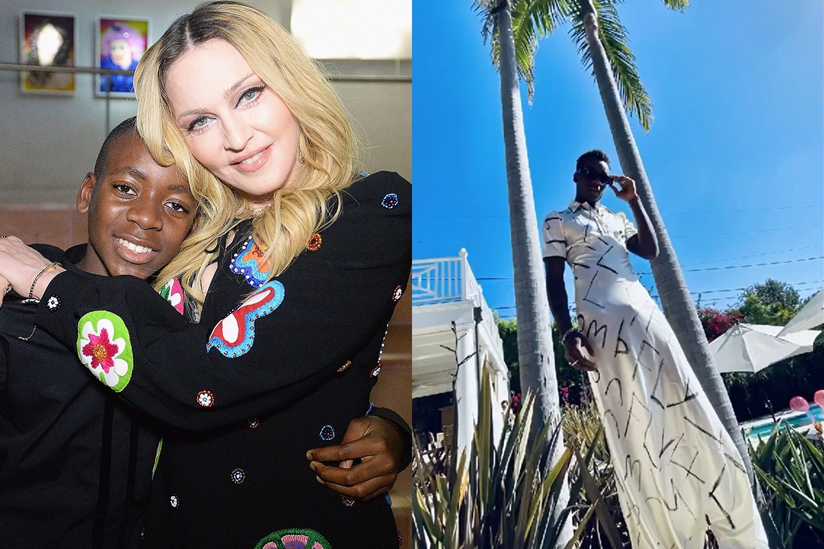 Con trai Madonna mac vay, di catwalk trong nha hinh anh