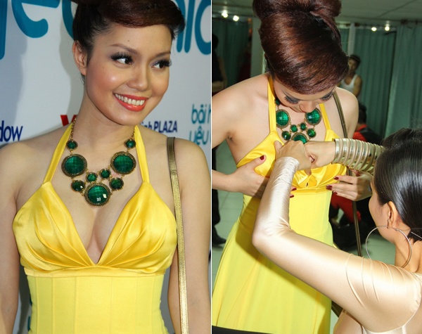 Tới biểu diễn trong chương trình Bài hát yêu thích, Ngọc Anh diện bộ váy vàng 2 dây xẻ ngực khá sâu và bị ban tổ chức yêu cầu chỉnh sửa lại. Cô buộc lòng phải khâu bớt lại để bộ váy bớt phần nóng bỏng.