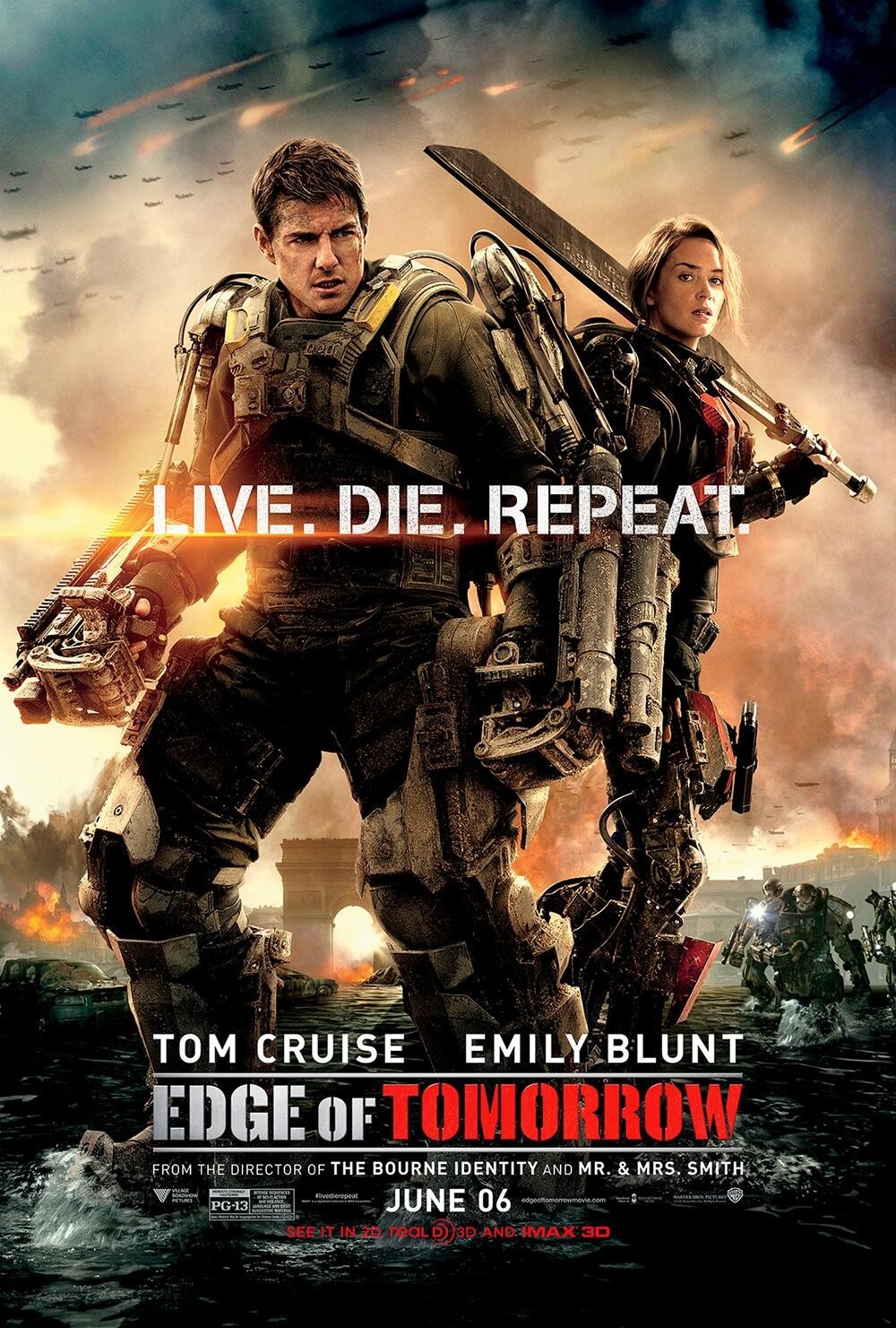 Poster mới nhất của Edge of Tomorrow với lời tựa Live. Die. Repeat. (tạm dịch: Sống. Chết. Lặp lại.)