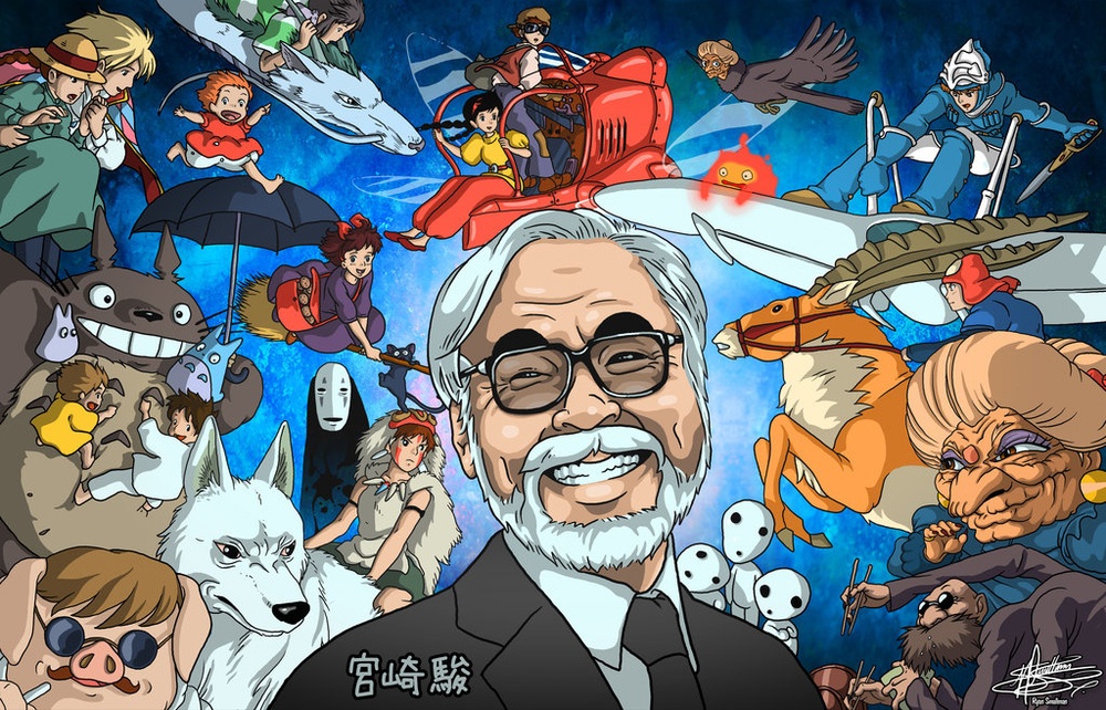 Hayao Miyazaki là một trong những người sáng lập và đạo diễn chính của xưởng phim Ghibli. Ông không có thói quen sử dụng kịch bản và những bộ phim của Miyazaki thường được dựa trên những ý tưởng bất chợt. Ghibli luôn trung thành với cách sản xuất phim truyền thống và sử dụng các hình ảnh được vẽ bằng tay. Bản thân Hayao Miyazaki chỉ cho phép tối đa 10% số lượng cảnh trong phim của ông được can thiệp bởi kỹ xảo máy tính.