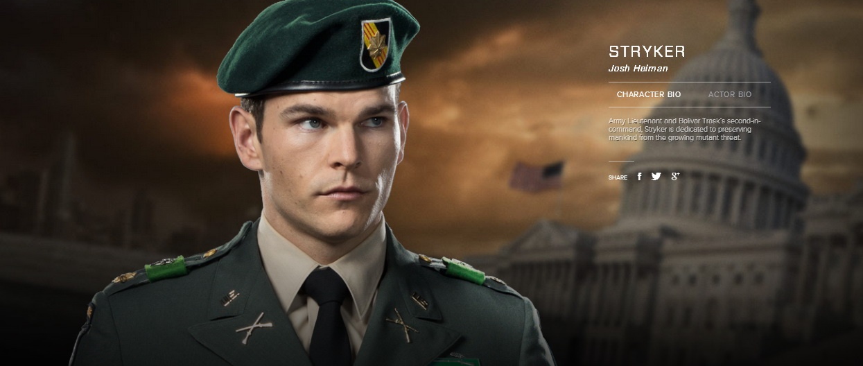 Là một trung úy quân đội và phó tướng của Bolivar Trask, Stryker luôn dành hết tâm sức để bảo vệ loài người khỏi mối đe dọa dị nhân ngày càng lan rộng. Anh mang trong mình một nỗi căm ghét các dị nhân sâu sắc.