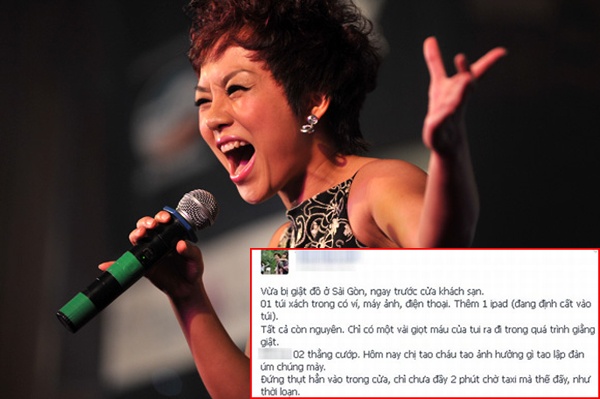 Đợi, lên, xuống taxi:  Năm ngoái, nữ ca sĩ Thái Thùy Linh vào TP.HCM thực hiện chương trình Mang âm nhạc đến bệnh viện cho các bệnh nhân ở bệnh viện Thống Nhất, cô gặp cướp khi vừa tới nơi. Khi đang đứng đợi taxi ở trước cửa khách sạn tại quận Tân Bình, dù đã cảnh giác đứng thụt vào trong cửa nhưng Thùy Linh vẫn trở thành nạn nhân của 2 tên cướp đi xe máy chạy ngang qua giật túi.  Lúc gặp cướp, nữ ca sĩ giành co với bọn cướp và bảo toàn được đồ đạc nhưng bị xây xát ở mặt, chảy máu nhẹ. 