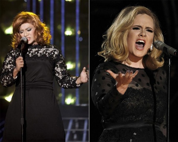 Gần đây nhất ở liveshow 7, Hoài Lâm giả gái lần 3 với hóa thân thành nữ ca sĩ Adele trong ca khúc làm nên tên tuổi Rolling In The Deep. Để có được vóc dáng tròn trịa như “họa mi nước Anh”, Hoài Lâm phải “độn” thêm cơ thể và thay đổi giọng hát. 