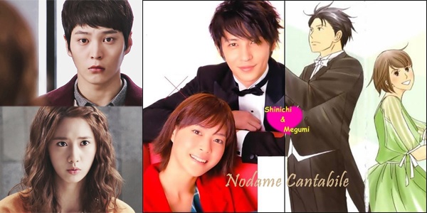 Dàn cast của Nodame Cantabile phiên bản Hàn và Nhật cùng hình ảnh trong truyện tranh.