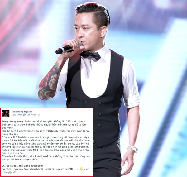 Trên trang cá nhân, một mảnh Quả dưa hấu  chia sẻ những đoạn tin nhắn từ fan cuồng gửi đến anh. Theo Tuấn Hưng thì fan hâm mộ này cũng muốn học hỏi anh bằng cách lấy ca khúc Nắm lấy tay anh để cầu hôn bạn gái. Người này hăm dọa nếu không cưới được vợ thì cuộc sống của nam ca sĩ sẽ không được an toàn.