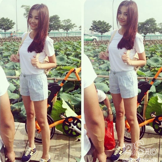 Là siêu mẫu sở hữu chiều cao lý tưởng nên với trang phục ngắn như quần short thì Thanh Hằng chẳng khác gì