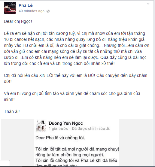 Pha Lê cũng mong muốn dừng lại sự việc gây ồn ào này.