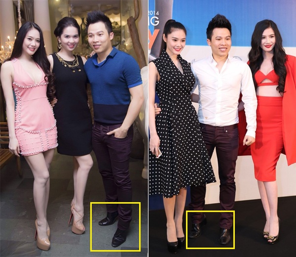 Là ông bầu của nhiều chân dài xinh đẹp, Vũ Khắc Tiệp không tránh được việc chụp ảnh chung với các gà cưng trong các sự kiện. Mỗi lần tạo dáng bên các người đẹp, Khắc Tiệp lại nhún chân để thêm vài cm cho vóc dáng. 