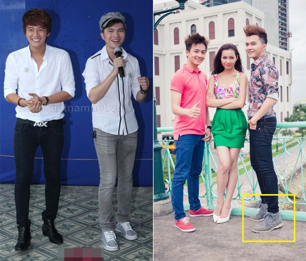 Ca sĩ điển trai Nam Cường bình thường thấp hơn người em Ngô Kiến Huy, tuy nhiên trong một bộ ảnh chụp chung anh phải đi giày độn cao khoảng 7cm và hơi nhún chân để tăng thêm chiều cao.