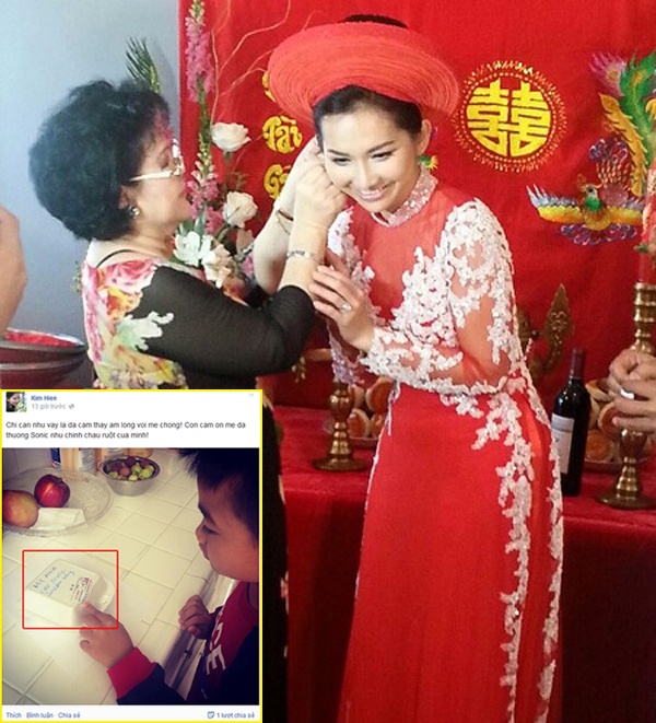 Trên trang cá nhân mới đây, Kim Hiền chia sẻ bức ảnh hộp quà ăn sáng của con trai Sonic do mẹ chồng cô mua tặng khiến nữ diễn viên cảm động. Kim Hiền vừa tổ chức đám cưới lần 2 với doanh nhân Việt kiều Andy, mặc dù Sonic là con trai với người chồng đầu tiên nhưng cậu bé được gia đình nhà bố dượng quan tâm như con cháu ruột trong nhà. 