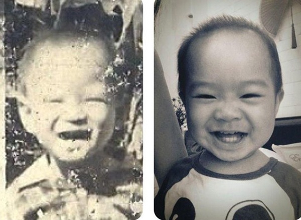 Trong một dịp khoe ảnh con trai cả Rio trên trang cá nhân, ca sĩ Lý Hải ghép tấm ảnh của anh hồi nhỏ so sánh với bé Rio 2 tuổi hiện tại. Bức ảnh cho thấy cậu bé Rio giống bố đặc biệt ở nụ cười tít mắt sảng khoái và khuôn miệng cười. 