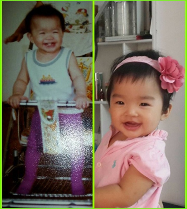 Mới đây cựu người mẫu Xuân Lan khoe tấm ảnh thời nhỏ, lúc đó cô mới mọc chiếc răng cửa đầu tiên và cười tít mắt khi đang chơi đồ chơi. Bà mẹ một con ghép thêm bức ảnh con gái Thỏ để khoe sự giống nhau tới bất ngờ giữa hai mẹ con cô. 