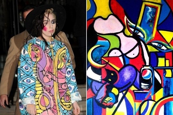 Áo khoác nhiều màu sắc họa tiết trừu tượng được Lady Gaga diện giống như một trong những bức tranh của danh họa Picasso.