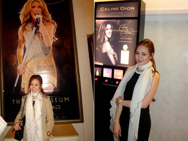 Ca sĩ “tiền tỷ” Vy Oanh cũng là fan của diva Celine Dion, tranh thủ khi sang Mỹ lưu diễn, nữ ca sĩ Fly đến thưởng thức đêm diễn của thần tượng. 