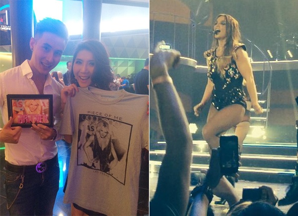 Người đẹp Mỹ nhân kế hào hứng khoe cặp vé và loạt ảnh trước và sau đêm diễn. Cô cũng mua về áo, đĩa nhạc  của thần tượng làm kỷ niệm.