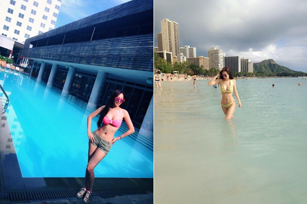 Tháng 8 vừa qua, người đẹp đón tuổi 26 ở Mỹ. Tại đây cô đến một vài nơi như Miami, Hawaii, New York,…  Mai Phương Thúy diện bikini nóng bỏng trên bãi biển.