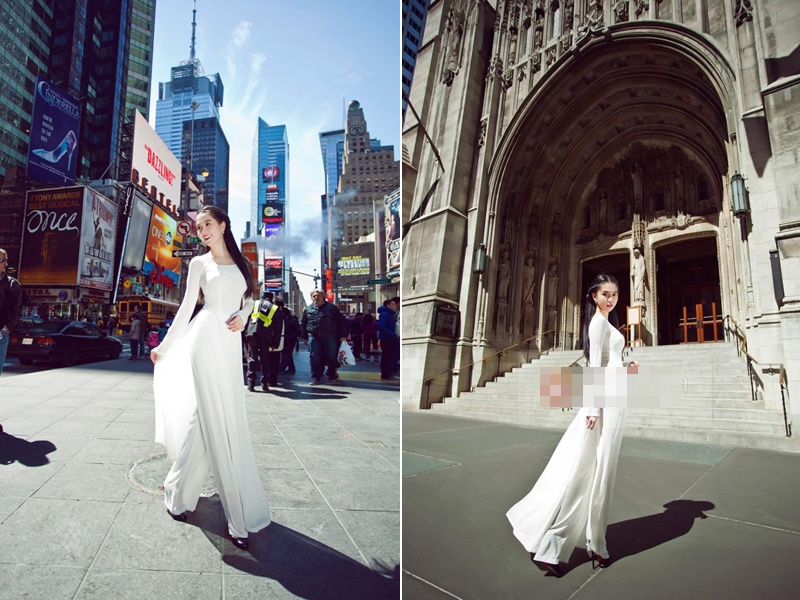 Ngoài Las Vegas, cô tới nhiều thành phố lớn như New York, Washington DC. Trước đó, Ngọc Trinh từng thực hiện bộ ảnh diện áo dài giữa đường phố sôi động của New York. 