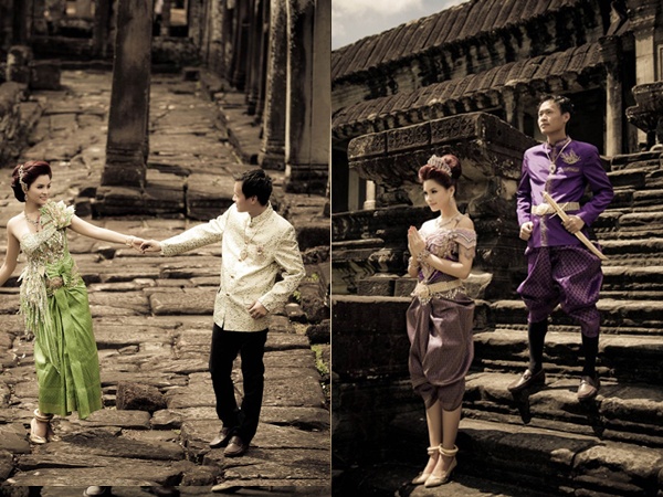 Vũ Thu Phương – Campuchia Tháng 11/2011, người mẫu kiêm diễn viên Vũ Thu Phương lên xe hoa với doanh nhân Trần Thanh Hải. Vì ông xã có một nửa dòng máu Campuchia nên cặp đôi lên ý tưởng chụp ảnh cưới theo phong cách hoàng gia Campuchia ở khu đền tháp Angkor Wat. 