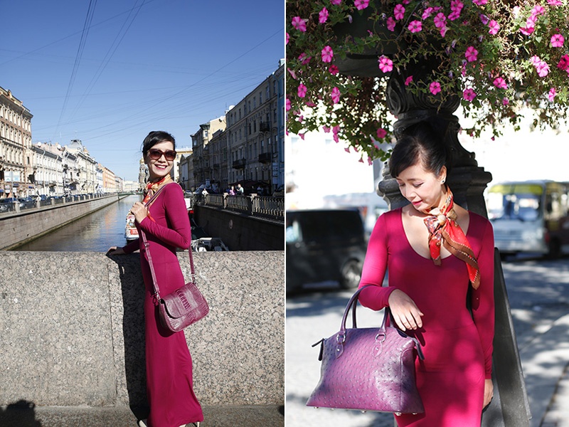 Gần đây NSUT Chiều Xuân cùng ông xã Đỗ Hồng Quân có chuyến công tác ở Saint Peterburg Nga. Nữ diễn viên phim Mẹ chồng ghi lại những hình ảnh tại xứ bạch dương như con phố hoa tím, cây cầu bắc qua kênh. 