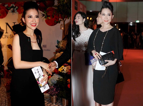 Ngay cả khi bắt tay với quan khách, Linh Nga vẫn không rời tờ báo. Trong một sự kiện khác, cô cũng cầm theo poster, giấy mời cùng túi xách trước bụng. 5 tháng sau đó, người đẹp hạ sinh một cô công chúa và đặt tên là Nguyễn Khánh Linh Linh. 