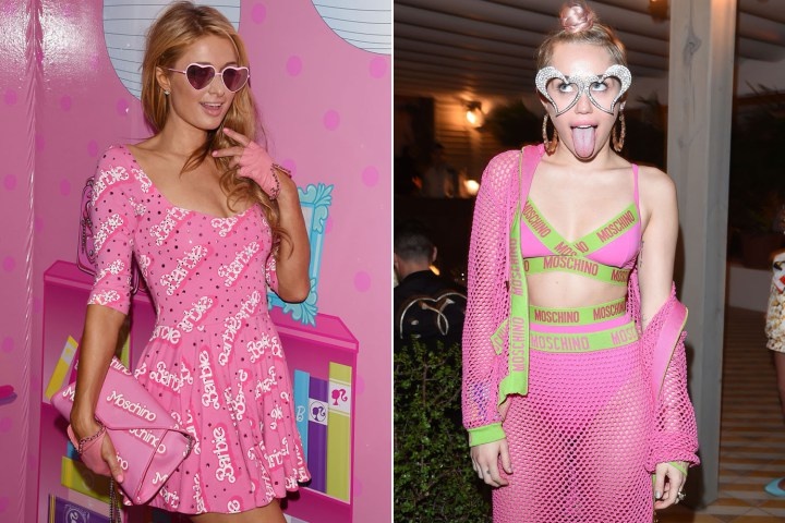 Paris Hilton và Miley Cyrus tại bữa tiệc của hãng Moschino hôm 4/12.