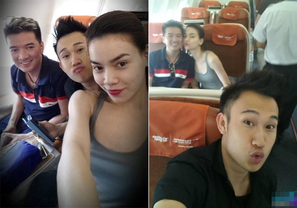 Trên máy bay đi đến Nga lưu diễn, Hồ Ngọc Hà rủ rê Đàm Vĩnh Hưng, Dương Triệu Vũ chụp ảnh “tự sướng” trên máy bay, trong đó, Triệu Vũ làm nhiều biểu cảm hài hước.