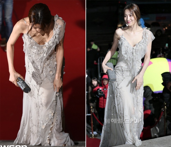 Soo Hyun liên tục phải kiểm tra váy khi di chuyển.