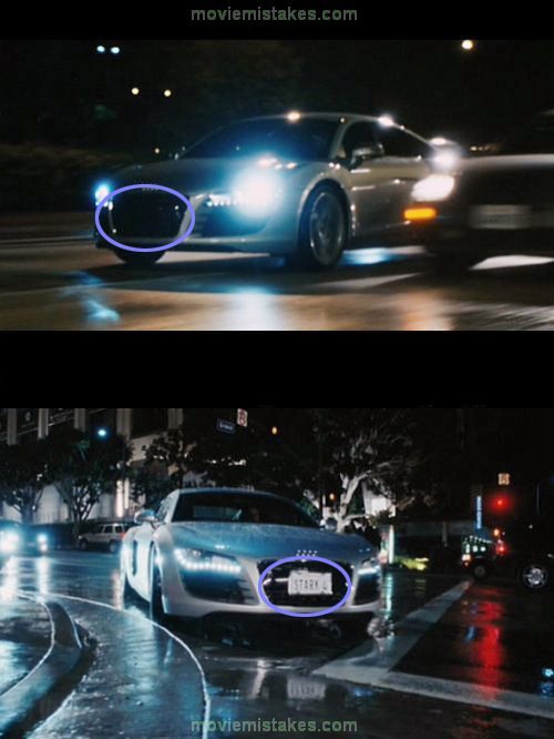 Ở cảnh quay chàng tỷ phú Tony Stark đến công ty trong phim Iron Man (2008), chiếc xế hộp anh đang lái không hề có biển số phía trước. Nhưng khi chiếc xe tiến vào sảnh thì chiếc biển có in dòng chữ “Stark” lại hiện lên mồn một.  