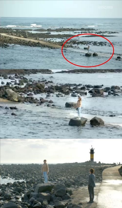 Ở một tập của phim tình cảm lãng mạn My Spring Days, nữ chính Lee Bom Yi (Choi Soo Young) đang đứng trên một tảng đá ở biển. Thế nhưng khi máy quay đến gần và Kang Dong Ha (Kam Woo Sung) đến, vị trí đứng của cô đã thay đổi, chuyển sang gần phía kè đá.  