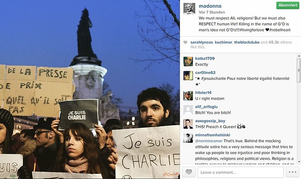 Một trong hai tin nhắn của Madonna trên trang cá nhân.