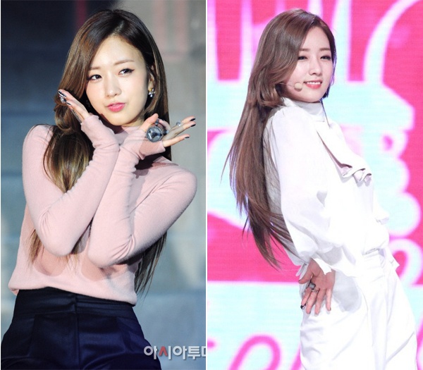 Yoon Bomi của nhóm A Pink trình diễn tại chương trình Show Champion của MBC hồi tháng 11/2014 trong bộ cánh kín mít và gương mặt bụ bẫm. 