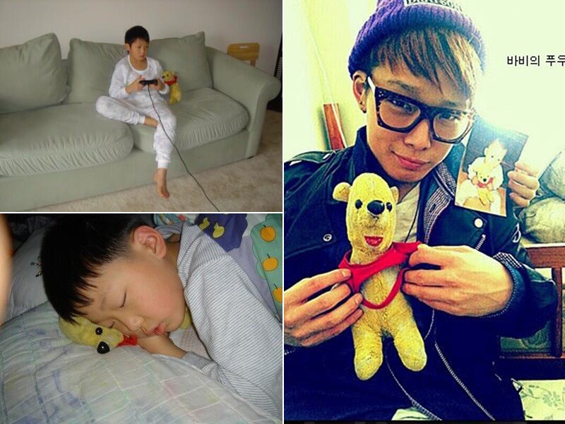 Nam ca sĩ Bobby từ nhỏ cũng có chú gấu bông Pooh làm bầu bạn, trong lúc chơi game lẫn khi đi ngủ. 