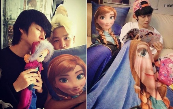 Hee Chul của nhóm Super Junior lại cực kỳ yêu thích nhân vật công chúa Anna của bộ phim Frozen. Hee Chul còn sở hữu một phòng ngủ trong đó chăn, đệm đều in hình Anna. 
