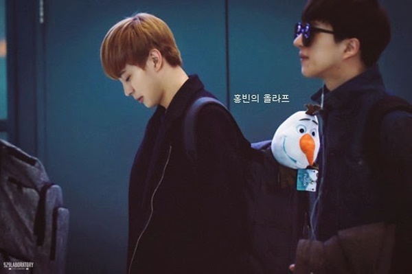 Thành viên Hongbin của VIXX thì sở hữu phiên bản nhồi bông của nhân vật Olaf cũng thuộc bộ phim Frozen.