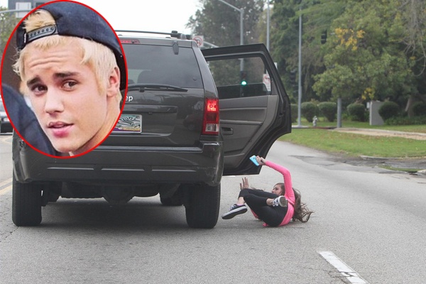Fan nga khoi xe vi duoi theo Justin Bieber hinh anh