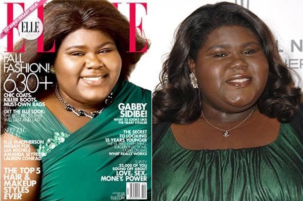 Năm 2010, nữ diễn viên Gabourey Sidibe lên trang bìa số kỷ niệm 25 phát hành của tạp chí thời trang Elle cũng với làn da màu sáng hơn nhiều so với đời thực. Khi độc giả so sánh những bức ảnh ngoài đời, dễ dàng nhận ra được sự khác biệt. Tạp chí Elle phủ nhận việc chỉnh sửa ảnh nhưng không thuyết phục được độc giả. Trong lịch sử phát hành, Elle từng nhiều lần cho ra mắt những bức trang bìa đã được trau chuốt quá đà. 