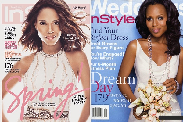 Nữ diễn viên nổi tiếng của series ăn khách Scandal Kerry Washington là ngôi sao mới nhất bị “tắm trắng”. Cô được tạp chí thời trang InStyle chọn làm nhân vật xuất hiện trên ảnh bìa số tháng 3/2015 nhưng với một làn da trắng sáng rõ rệt. Sau khi bức hình được công bố, InStyle hứng chịu những lời chỉ trích phân biệt màu da từ phía công chúng.  Tạp chí này sau đó giải thích họ không cố ý chỉnh sửa tông màu da của Kerry trên ảnh và nhận ra bức ảnh đã khiến nhiều người tổn thương. Riêng Kerry không lên tiếng về vụ việc. 