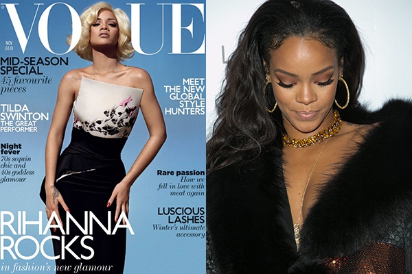 Năm 2011, nữ ca sĩ Rihanna đánh dấu cột mốc trong sự nghiệp khi là ngôi sao trên trang bìa của tạp chí thời trang danh tiếng Vogue. Trong ảnh, Rihanna đội tóc giả màu vàng, tạo dáng kiêu kỳ, bức ảnh được cho là hoàn hảo nếu không có cáo buộc Vogue đã tăng độ sáng ở màu da Rihanna. Tạp chí uy tín sau đó giải thích: “Nếu da cô ấy trông có sáng hơn thì có thể là do ánh nắng ở Los Angeles hôm đấy rất mạnh. Chúng tôi đã làm việc với ê kip mà cô ấy thoải mái nhất có thể”. 