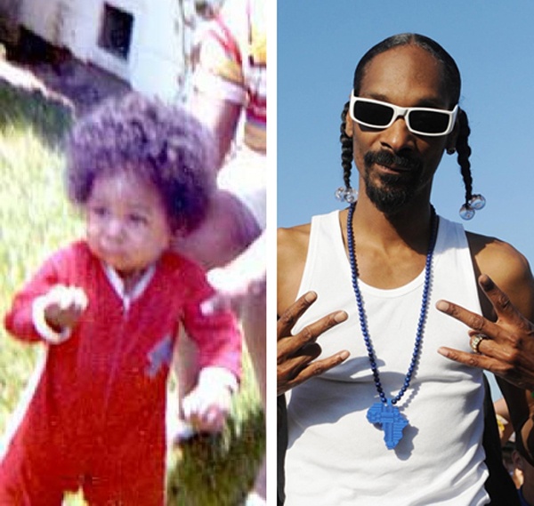 Rapper đình đám Snoop Dogg với mái tóc xù khi còn là một cậu nhóc. Sống ở một khu ổ chuột, tuổi thơ của Snoop Dogg không còn xa lạ với ma túy và những vụ bắt giữ, nhạc rap là cách để Snoop Dogg tránh xa ma túy. 
