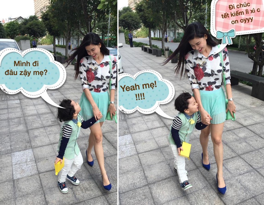 Ca sĩ - diễn viên Trương Quỳnh Anh đăng tải hình ảnh đi chơi cùng con trai Sushi và status: “Nào ta cùng đi! Yeah”, kèm trạng thái “cảm thấy hạnh phúc” trên mạng xã hội.