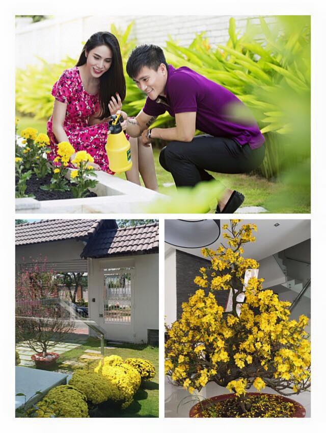 Thủy Tiên chia sẻ bức ảnh bức ảnh hai vợ chồng vui vẻ tưới hoa cùng lời chúc: “Tết đến trong tim mọi người... Chúc cả nhà năm mới hạnh phúc, bình an, viên mãn” trong ngày đầu năm.