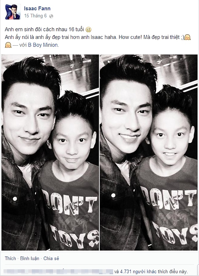 Isaac hào hứng chia sẻ hình ảnh anh chụp cùng bản sao nhí trên trang cá nhân.