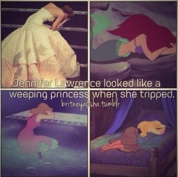 Niềm vui lớn choáng ngợp khiến Jennifer không khỏi bỡ ngỡ. Cử chỉ chữa ngượng của nữ diễn viên trẻ khá dễ thương và cú ngã trở thành khoảnh khắc ấn tượng của đêm trao giải năm đó. Liên tiếp những bức ảnh chế được tung ra sau buổi lễ. 