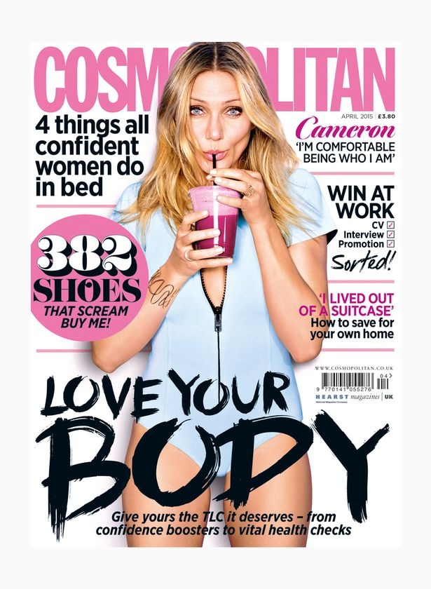 Cameron Diazo trên trang bìa tạp chí Cosmopolitan số tháng 4/2015.